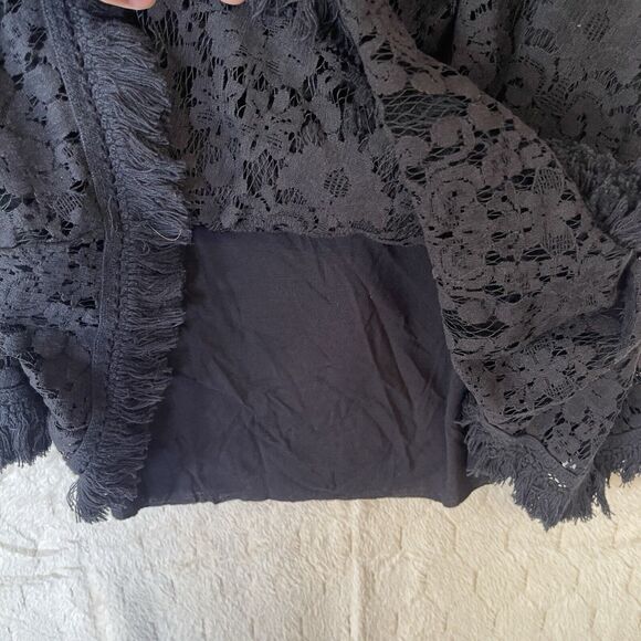 Bailey 44 Tusk Woven Lace Off The Shoulder Bell Sleeve Top Black Sz Small - Picture 7 of 13